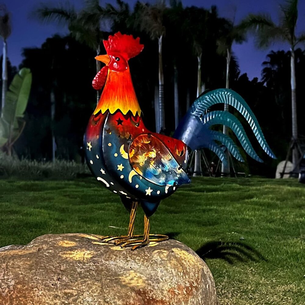Metal Rooster Yard Decor,18 Inch Solar Chicken Yard Decorations Outdoor,Garden R